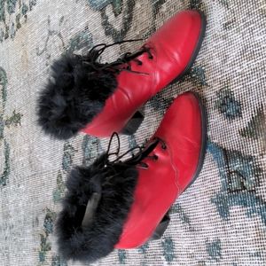 Faber Red Leather w/Fur Booties sz 38 / 7.5B